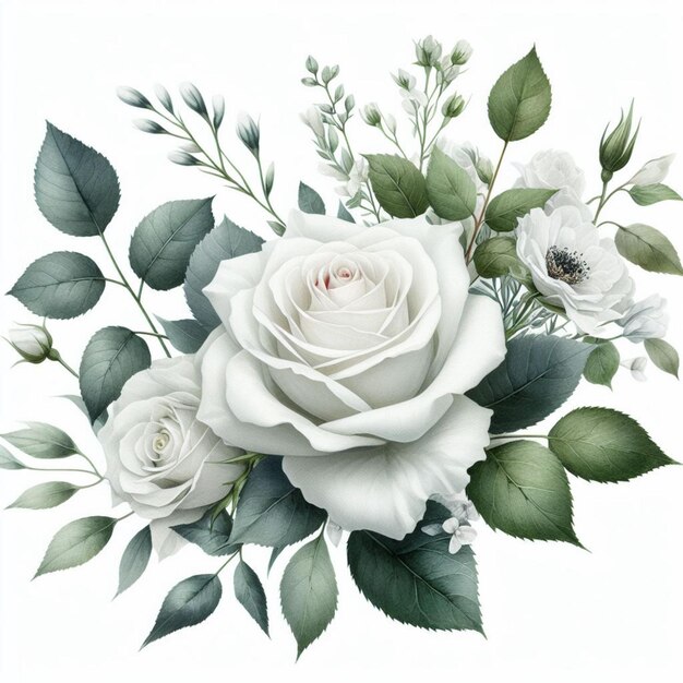 Ilustración floral rosas blancas rosas flores de novia blancas elegantes florales