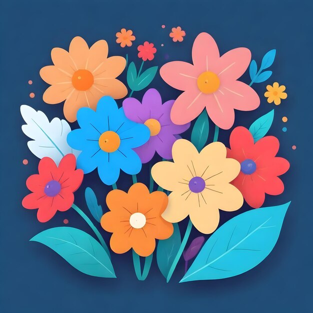 Ilustración floral vibrante y colorido Clipart de flores