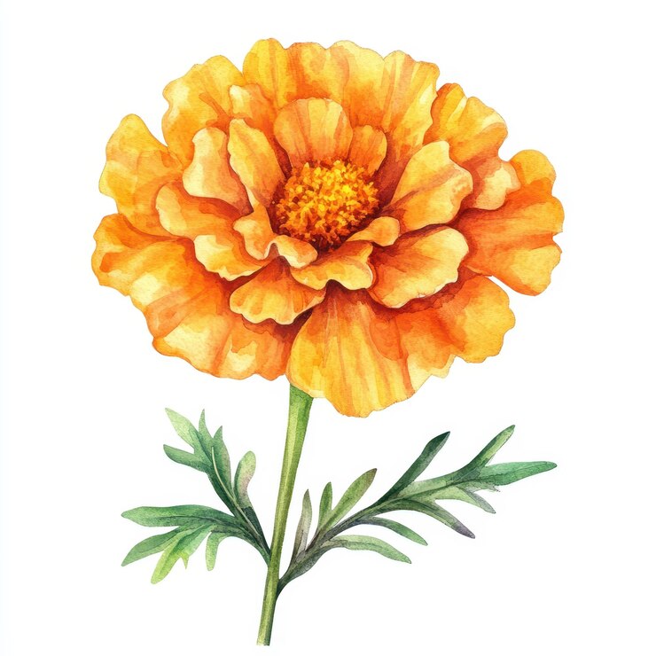 Ilustración de flores en acuarela de Marigold Clipart en amarillo dorado aislado sobre un fondo blanco