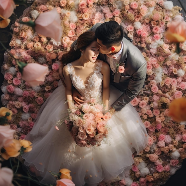 Ilustración de flores de boda para parejas con arreglo estético.