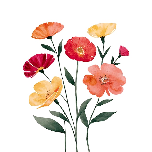 Ilustracion de flores con colores vibrantes con diseo minimalista ilustracin con acuarela