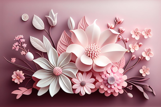 Ilustración de flores de crema pastel rosa blanco belleza IA generativa