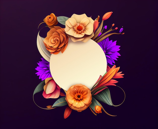 Ilustración de flores Diseño de marco floral Tarjeta de felicitación o plantilla de invitación IA generativa