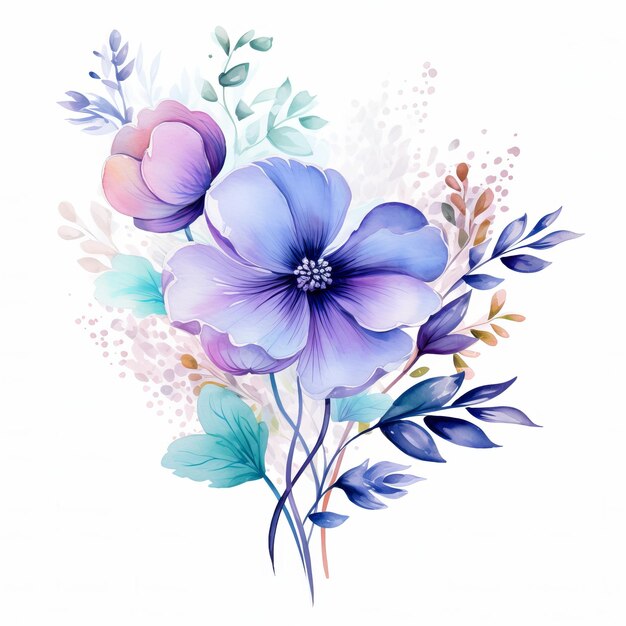 Ilustración de flores pintadas en acuarela con fondo floral en acuarelas