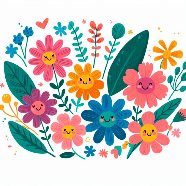 Ilustración de flores planas coloridas y lindas