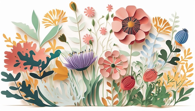 Ilustración de flores de primavera de acuarela el papel AI generativo