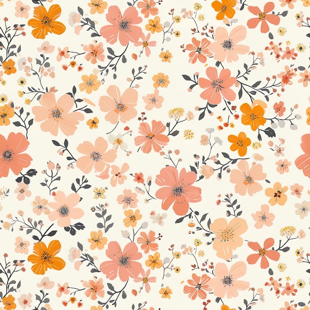 Ilustración de flores de primavera de estilo popular con un patrón continuo sin costuras