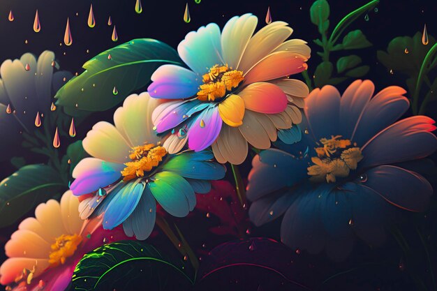 Ilustración flores que florecen con la lluvia ai generativo