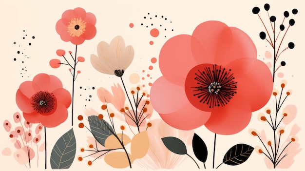 una ilustración de flores rojas sobre un fondo beige