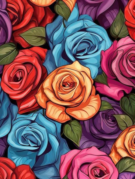 Ilustración de flores de rosas coloridas con patrón sin costuras de estilo 3D