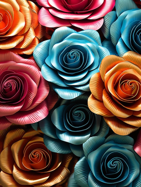 Ilustración de flores de rosas coloridas con patrón sin costuras de estilo 3D