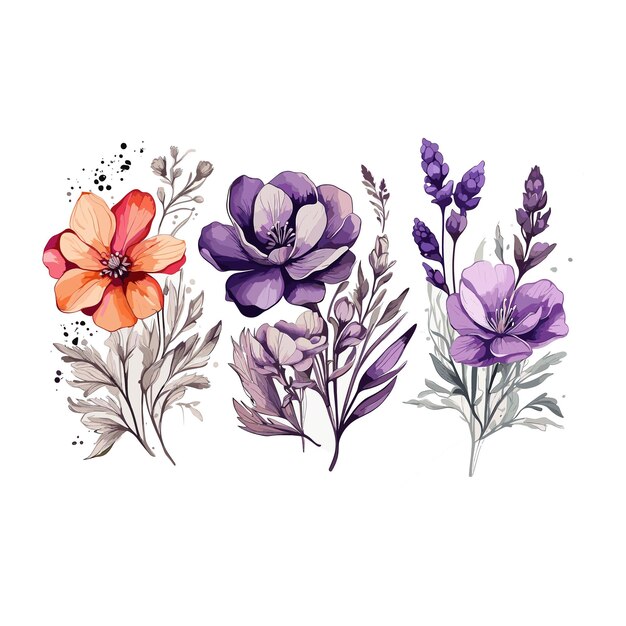 Ilustración de flores silvestres en tonos vibrantes de color agua Vector Gratis