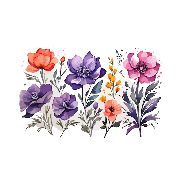 Ilustración de flores silvestres en tonos vibrantes de color agua Vector Gratis