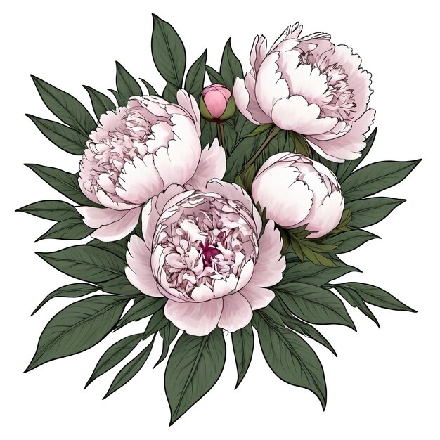 Ilustración de flores de stock vectorial peonía rosa sobre un fondo blanco estilo acuarela