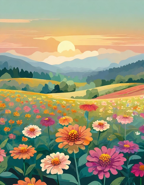 Ilustración de las flores de Zinnia