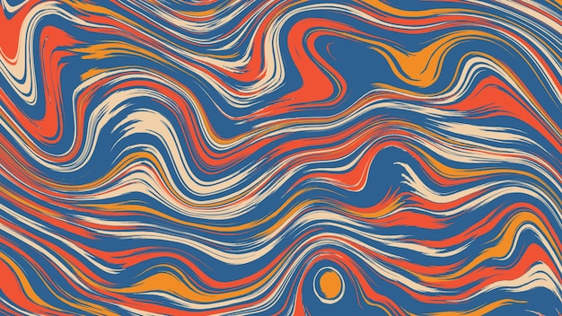Ilustración de fondo abstracta con remolinos de color líquido fluido azul naranja marrón y color beige