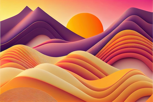 Ilustración de fondo abstracto Formas onduladas de color rosa suave, naranja y dorado Relieve ondulante Abstracción arquitectónica Decoración mínima IA generativa