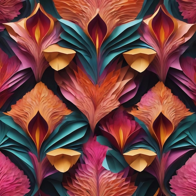 Ilustración de fondo abstracto geométrico con papel pintado 3D y motivo de patrón floral