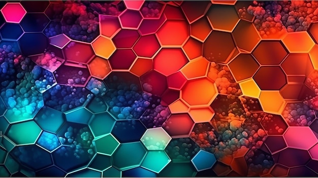 Ilustración de un fondo abstracto vibrante con formas hexagonales