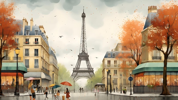 Ilustración de fondo acuarela París