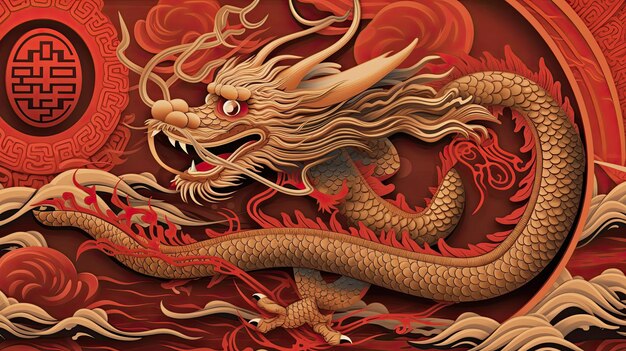 Ilustración de fondo de año nuevo de dragón chino AI GenerativexA