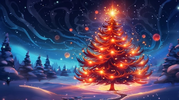 Ilustración de fondo de árbol mágico de Navidad