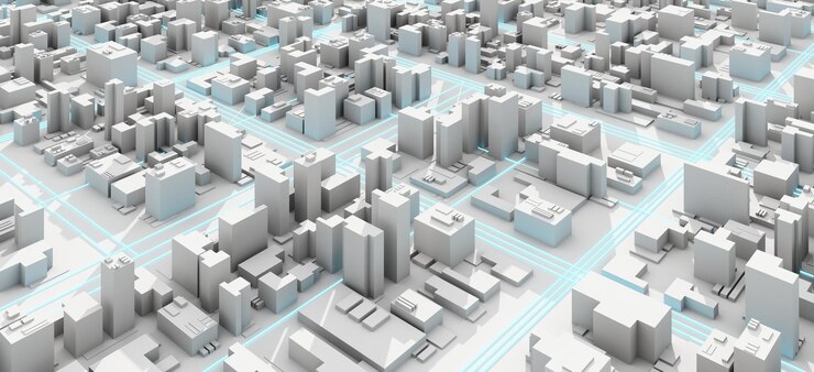 Foto ilustración de fondo arquitectónico panorámico urbano en 3d el centro de la ciudad