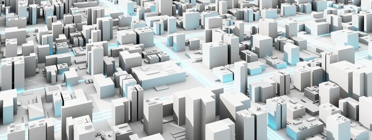 Foto ilustración de fondo arquitectónico panorámico urbano en 3d el centro de la ciudad