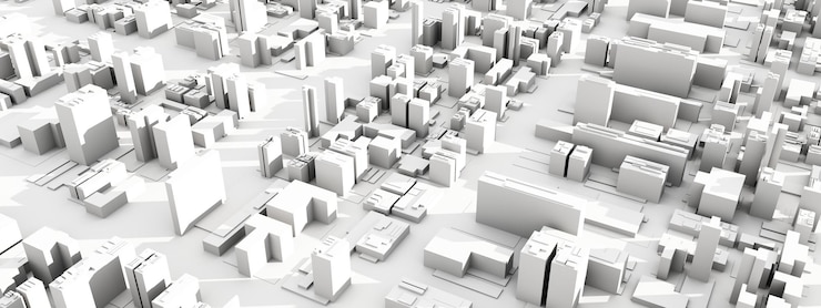 Foto ilustración de fondo arquitectónico panorámico urbano en 3d el centro de la ciudad