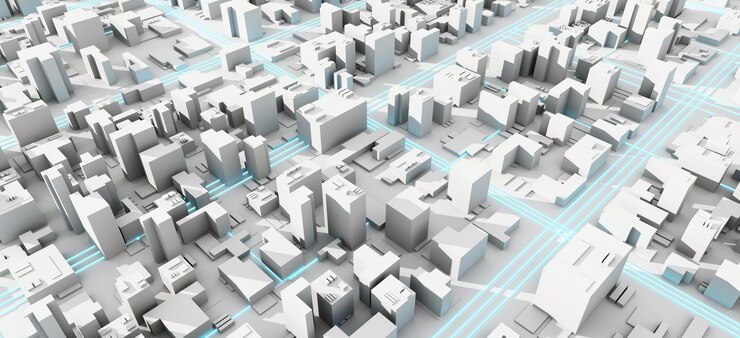 Ilustración de fondo arquitectónico panorámico urbano en 3D El centro de la ciudad