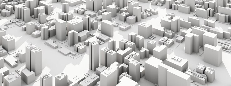 Ilustración de fondo arquitectónico panorámico urbano en 3D El centro de la ciudad