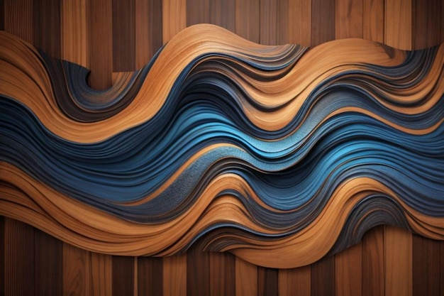 Ilustración de fondo de arte de madera Primer plano abstracto de una IA de madera orgánica azul naranja detallada