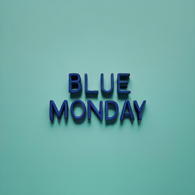 Foto ilustración de un fondo azul con las palabras blue monday