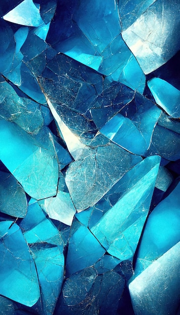 Ilustración de un fondo azul de vidrio roto o cristales de hielo o textura de papel tapiz azul frío