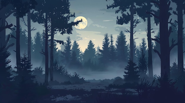 Ilustración de fondo de bosque oscuro