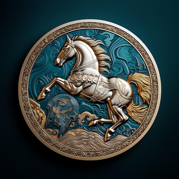 Ilustración de fondo caballo azul dorado