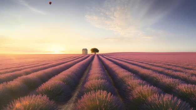 Ilustración de fondo de campo de lavanda AI GenerativexA