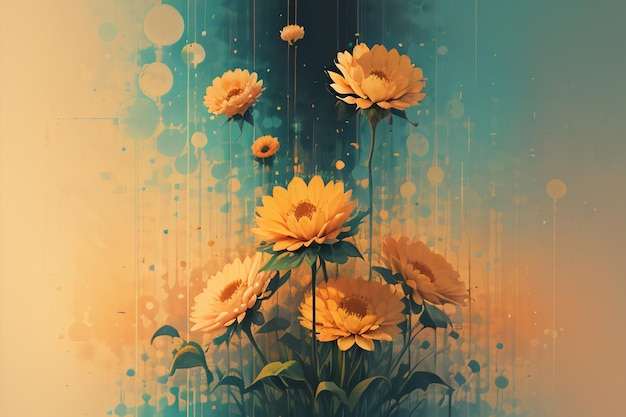 Ilustración de fondo de cartel de negocio de diseño de flores de girasol de crisantemo abstracto brumoso