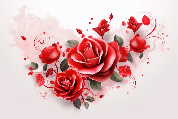 Ilustración para fondo de corazones con adornos de rizos en colores rojos
