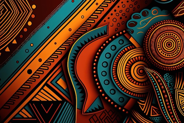 Ilustración de fondo con estampado de patrones africanos con colores africanos IA generativa