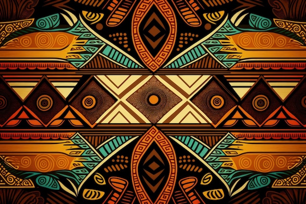 Ilustración de fondo con estampado de patrones africanos con colores africanos IA generativa