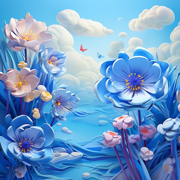 Ilustración de fondo de la flor de fantasía azul en 3D