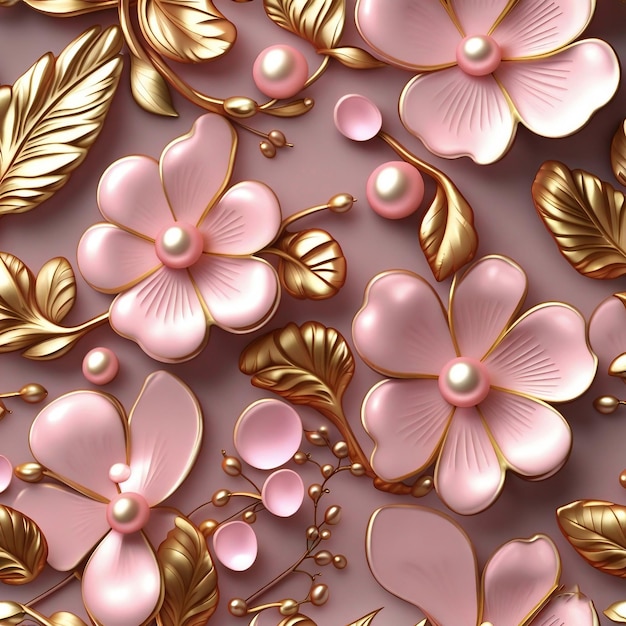 Ilustración de fondo flor rosa y joyas de oro