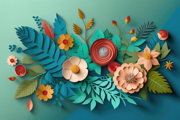 Ilustración de fondo de flores de papel de colores AI generativo