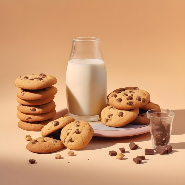 Ilustración de fondo galletas y leche