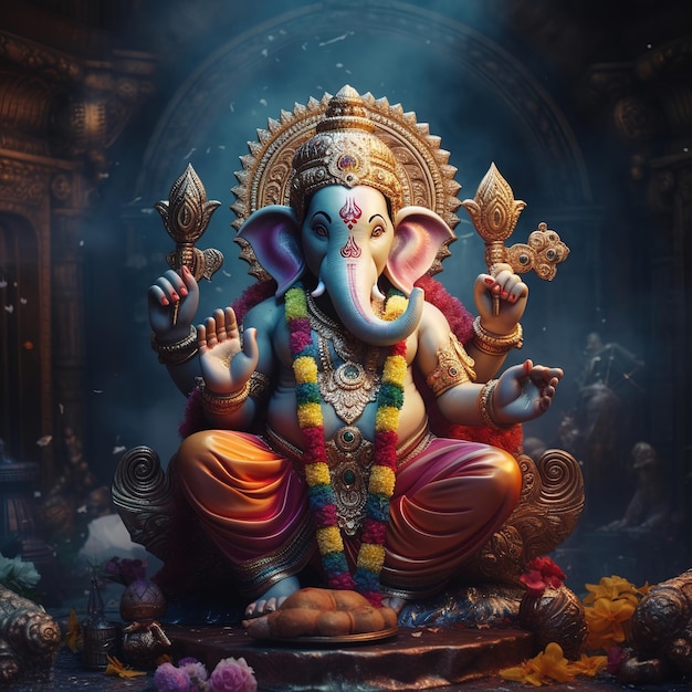 Ilustración del fondo de Ganesha para el feliz festival de Ganesh Chaturthi de la India Generative Ai