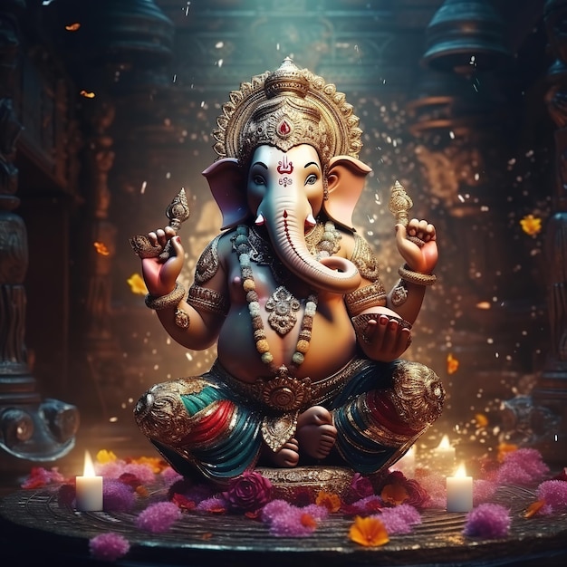 Ilustración del fondo de Ganesha para el feliz festival de Ganesh Chaturthi de la India Generative Ai