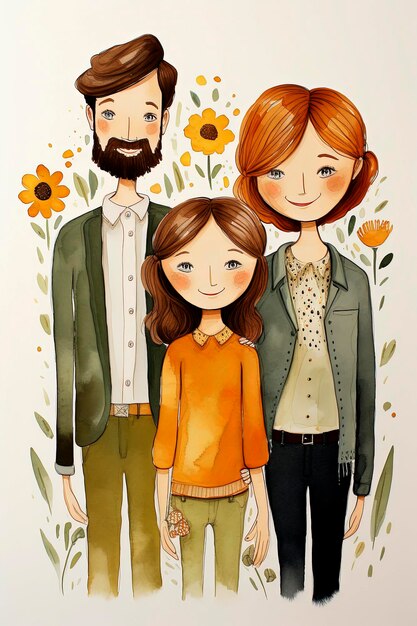 Foto ilustración de fondo generativa de ia de una familia feliz con padres e hijos en un estilo de ilustración minimalista arte digital