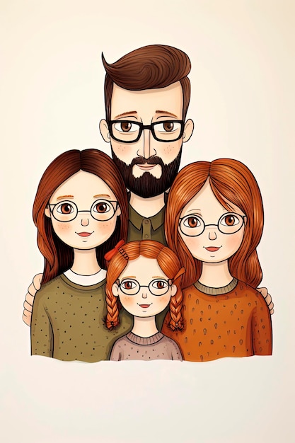 Foto ilustración de fondo generativa de ia de una familia feliz con padres e hijos en un estilo de ilustración minimalista arte digital