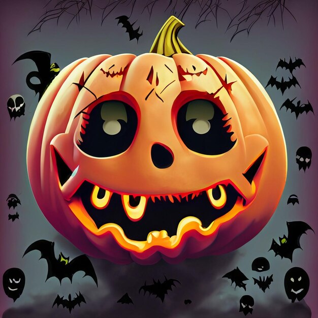 Ilustración de fondo de Halloween con calabazas y murciélagos